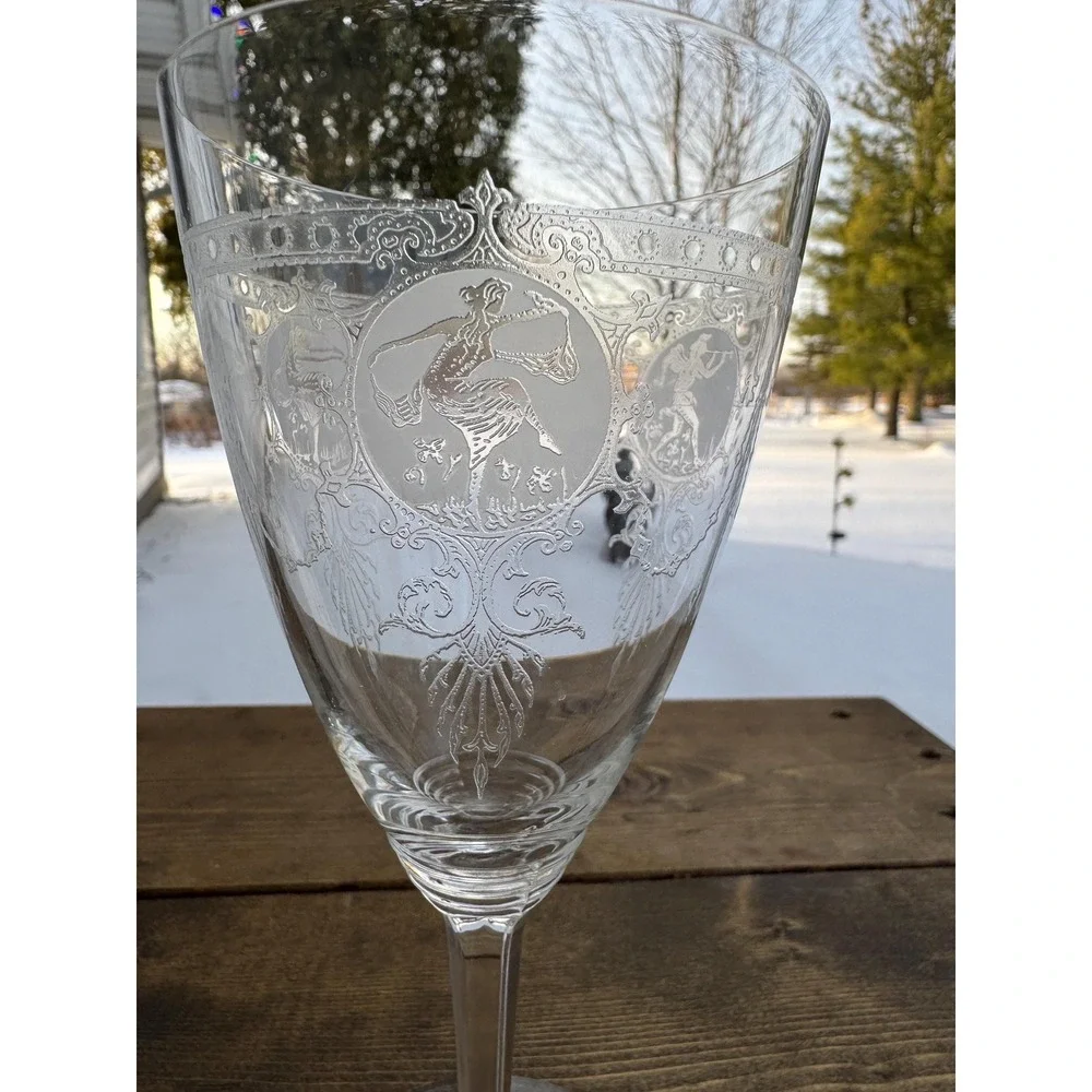 Heisey Pied Piper Etched Water Goblets 7 1/8